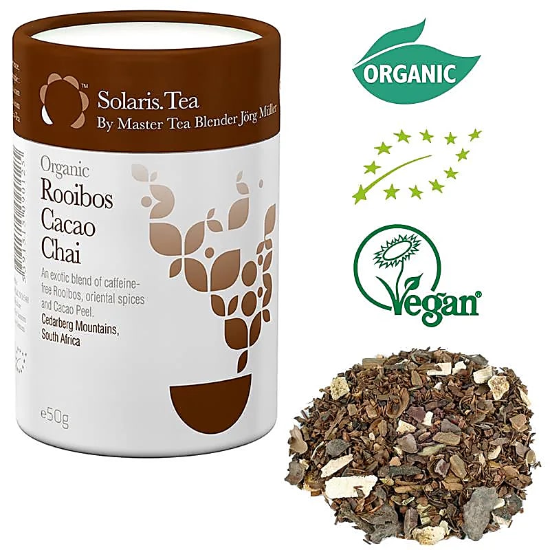 Solaris Biologische Rooibos Cacao Chai Thee - Cafeïne vrij- 100 gram losse thee in kartonnen doos